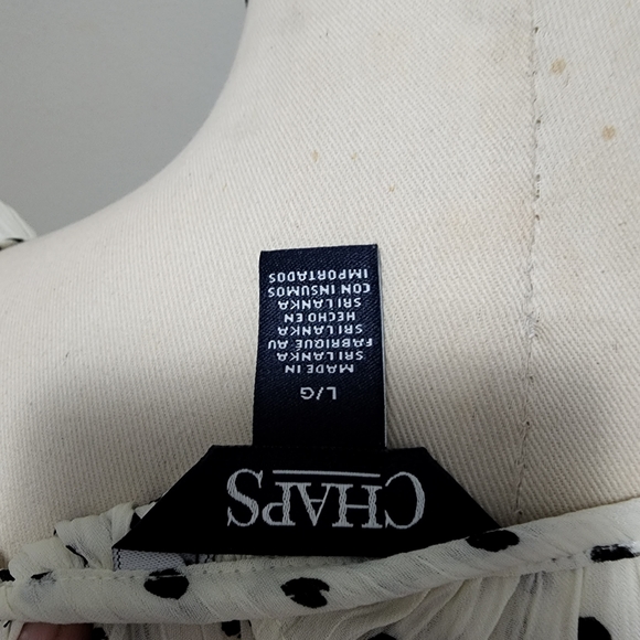 Chaps white polka dot ruffle semi sheer chiffon blouse size large - Picture 6 of 8